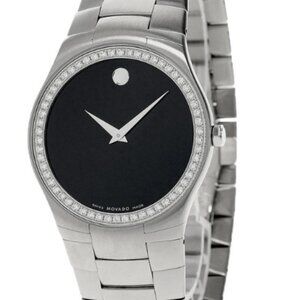 MOVADO Strato S-Steel Black Dial Diamond Bezel Men's Watch SKU: 605610